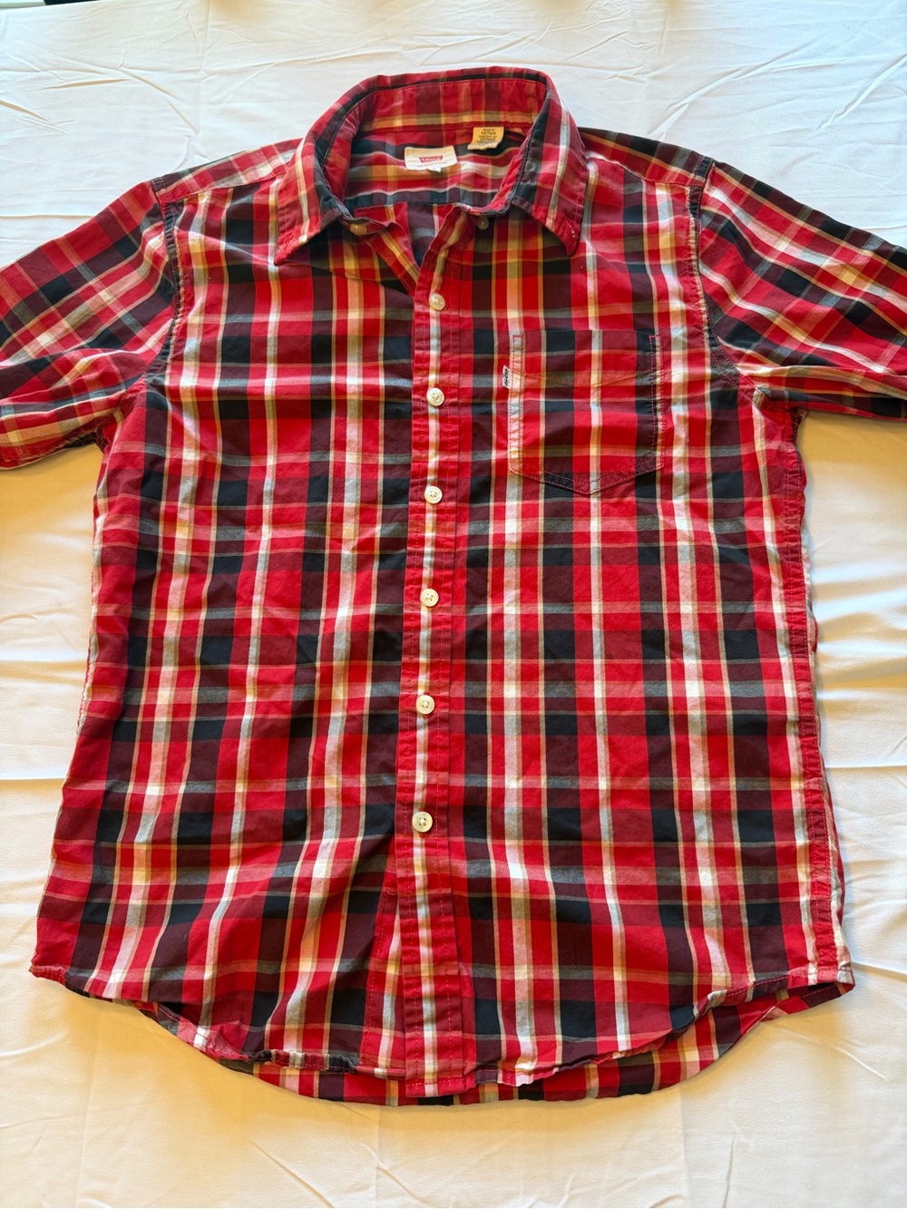Levi's Red and Black Plaid Short-Sleeve Button-Down Shirt